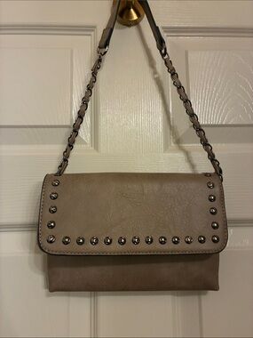 Taupe Studded‎ Chain-Detail Shoulder Bag